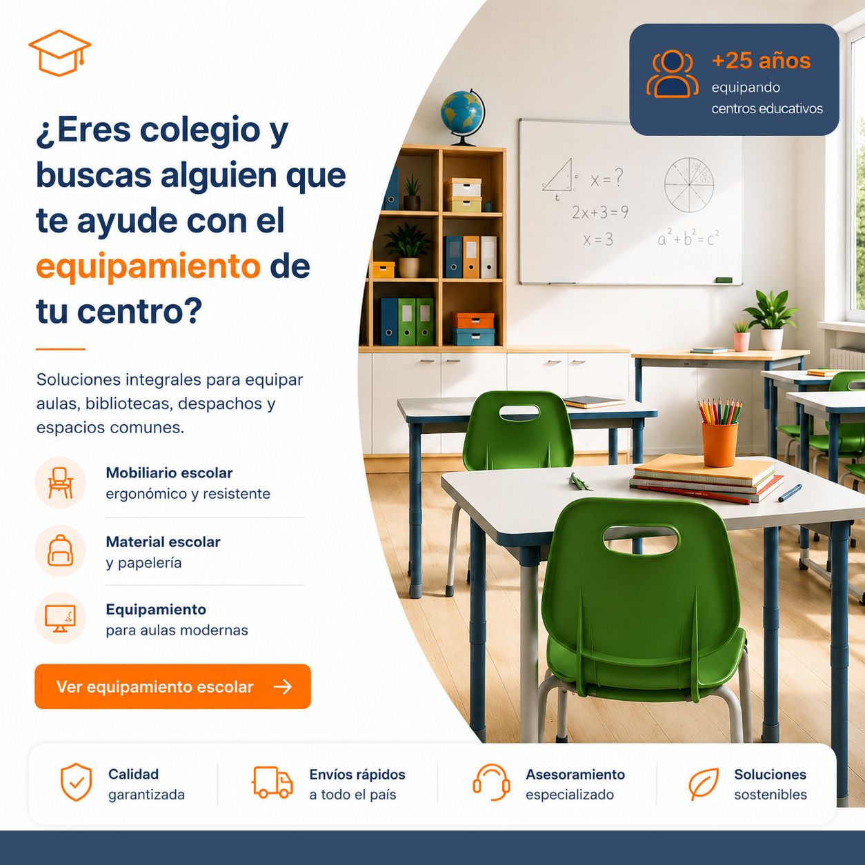 Material escolar para colegios. Todo el equipamiento que necesita un colegio
