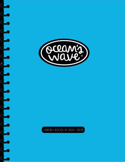 Agenda escolar 24-25 Ocean´s Wave A5 Tapa Cartón 2 Días Página Azul Neón