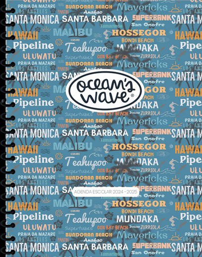 Agenda escolar 24-25 Ocean´s Wave A5 Tapa Cartón 2 Días Página Malibu