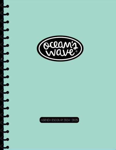 Agenda escolar 24-25 Ocean´s Wave A5 Tapa Cartón 2 Días Página Verde Pastel