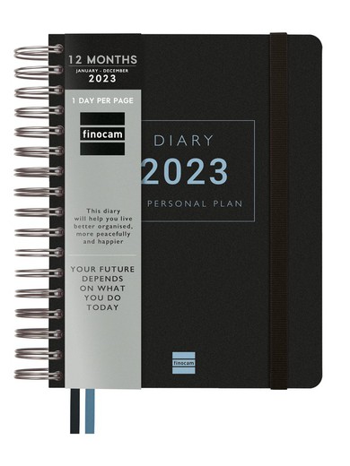 Diário Finocam Tempus de 155x217 mm. página de 1 dia. Preto. 2023