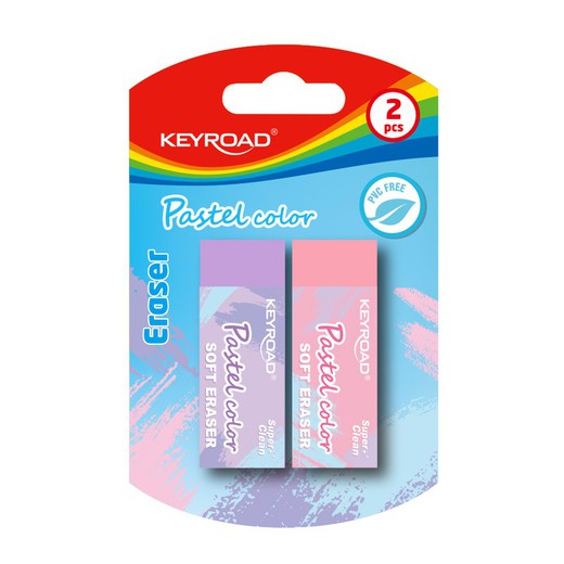 Blister con 2 Gomas de borrar Keyroad pastel