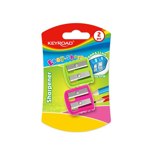 Blister con 2 sacapuntas de plástico Keyroad de 2 usos