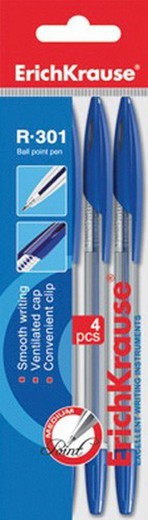 Blister avec quatre stylos bleus r301