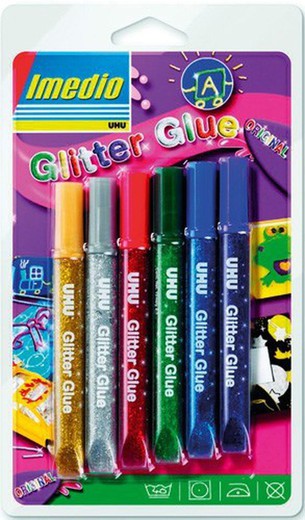 Blister de 6 lápices imedio adhesivo glitter