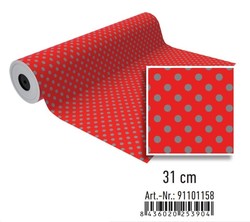 Bobina papel de regalo 31 cm Rojo con puntos grises