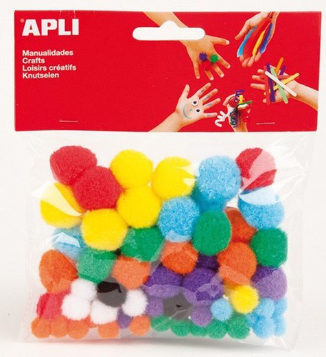 Bolsa apli con 78 pompones surtido de colores