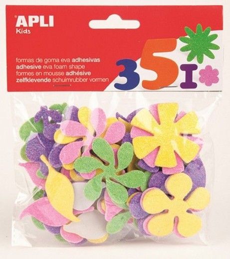 Bolsa con 48 flores de goma eva con purpurina