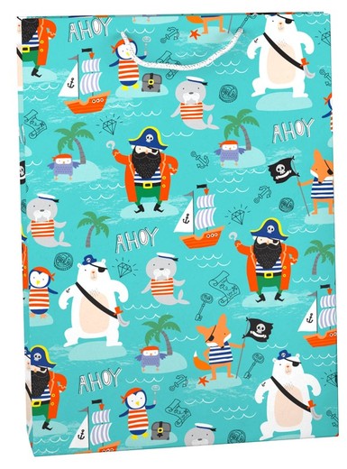 Saco de papel para presente PIRATAS 13" x 18"