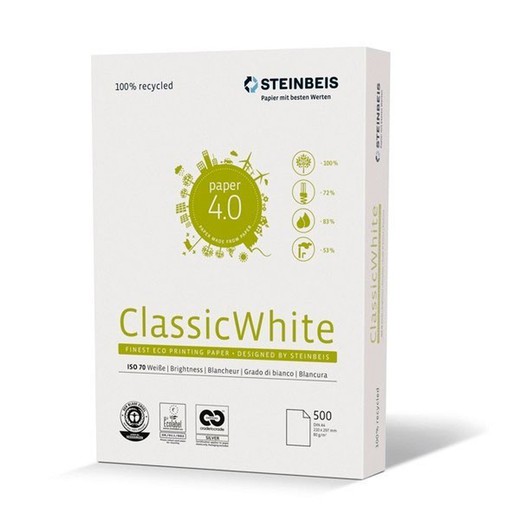 Caixa de 5 pacotes de papel 100% reciclado steinbeis classic white