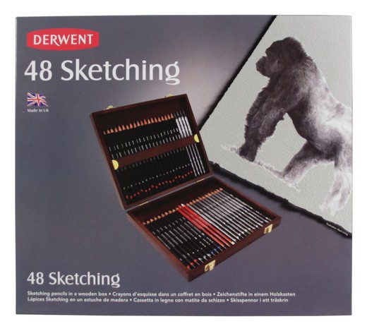 Caja de madera con 48 lápices de colores Derwent sketching Gama de