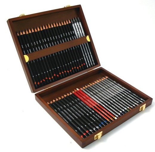 Caja de madera con 48 lápices de colores Derwent sketching Gama de