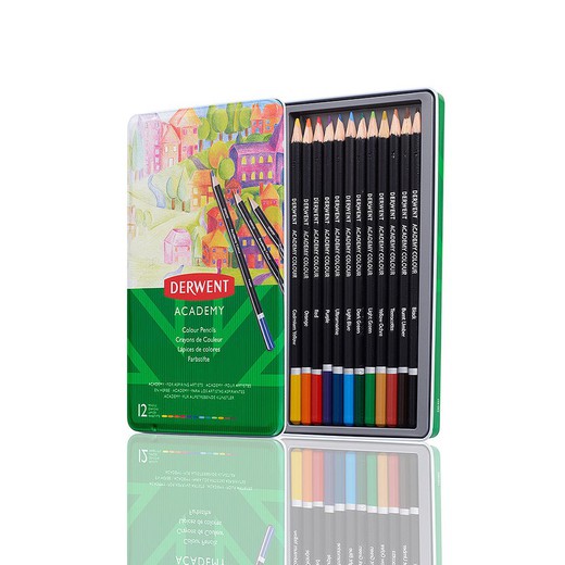Coffret métallique 12 crayons de couleur Derwent (bois naturel)