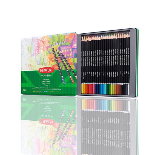 Coffret métal 24 crayons Derwent de couleur (bois naturel)