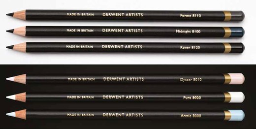 Caja metálica de 6 lápices Derwent Artists Black/White - 3 tonos fríos y 3 cálidos