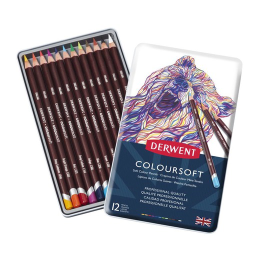 Caixa metálica com 12 lápis Derwent Coloursoft