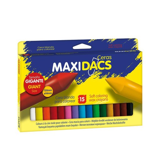 Giz de cera macio Maxidacs em uma caixa de 15 cores diferentes