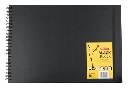 Cuaderno de dibujo con papel negro Derwent A3 horizontal, 40 hojas 200 grs