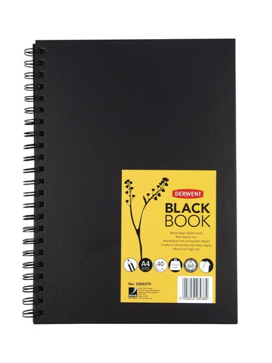 Cuaderno de dibujo con papel negro Derwent A4, 40 hojas 200 grs