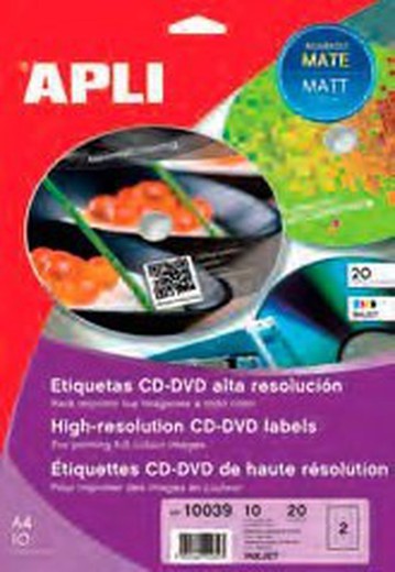 Etiquetas apli cd/dvd diámetro 117mm ink mate