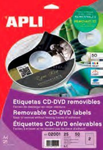 Etiquettes amovibles apli cd/dvd diam. 114mm