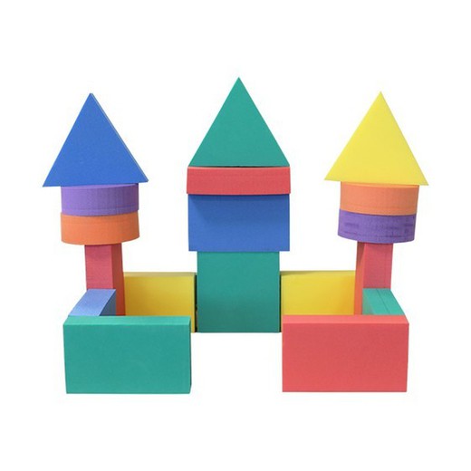 Jogo de construção com 18 figuras geométricas de plastazote