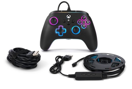 Mando con cable PowerA Advantage para Xbox Series X|S con Lumectra + tira LED RGB - Negro