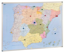 Pizarra con mapas de España, Europa y mapamundi con marco de aluminio