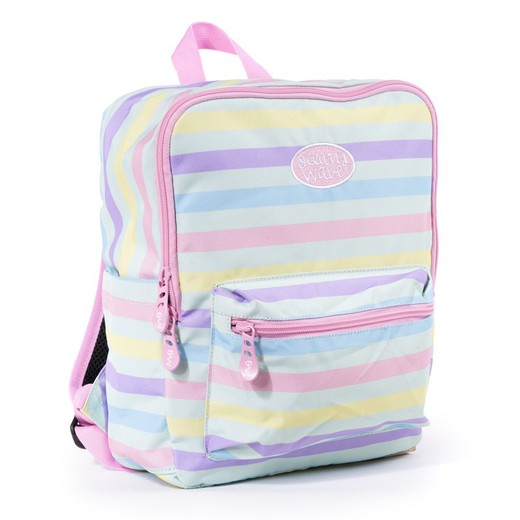 Mochila infantil quadrada listrada multicolorida