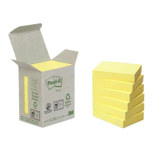 Notas Recicladas, Canary Yellow, 38 mm x 51 mm, 100 Hojas/Bloc, 6 Blocs/Paquete