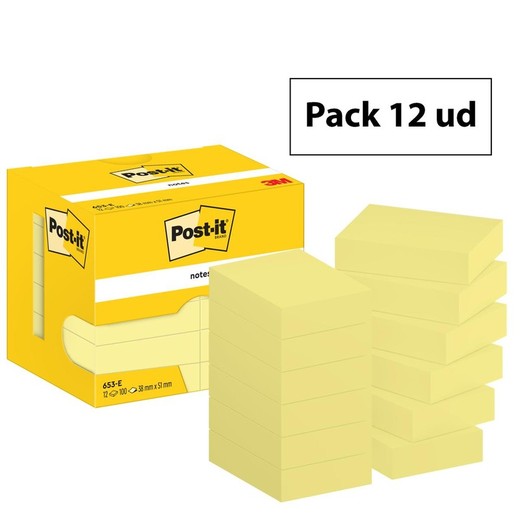 Pack 12 Blocs 100 hojas Notas adhesivas 38 x 51mm Canary Yellow