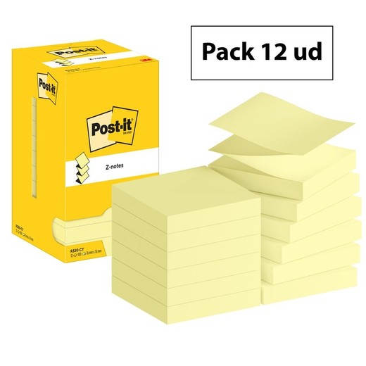 Pack 12 blocs 100 hojas Z-Notes adhesivas 76 x 76mm Canary Yellow caja cartón R-330-CY Post-it® 710029