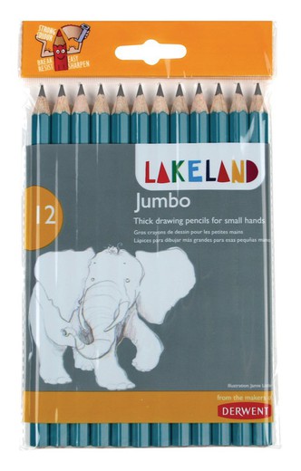 Pacote com 12 lápis de grafite Derwent Lakeland ponta HB tamanho jumbo