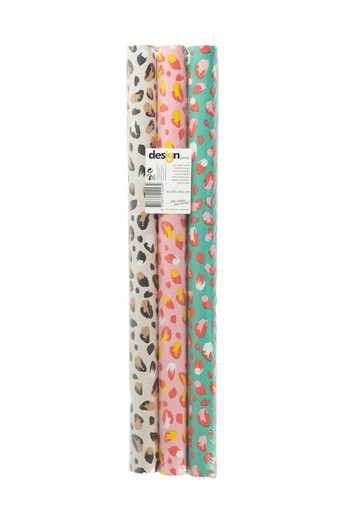 Pack 3 Rollos Papel de Regalo 5 mt Dierenprint