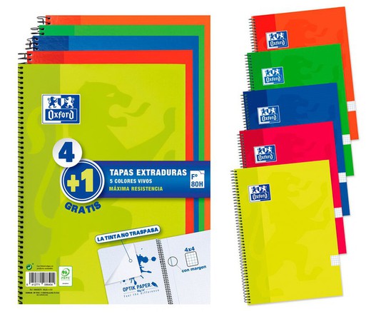 Pack 5 cahiers (4+1) oxford couleur basique