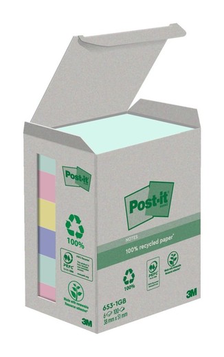 Pack 6 blocs 100 hojas Notas Recicladas adhesivas 38x51mm