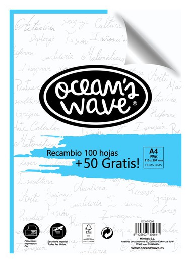 Paquete de 100 hojas blancas + 50 gratis. Ocean's Wave