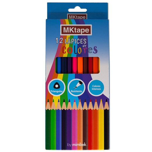 Pack de 12 lápices de colores triangulares Mktape