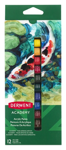 Pack de 12 tubos pintura acrílica Derwent de 12ml