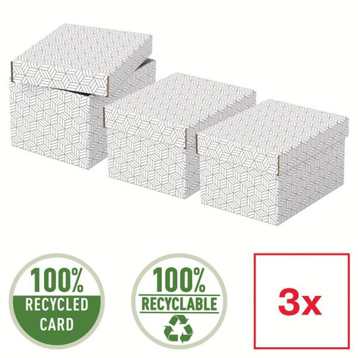 Pack de 3 caixas domésticas brancas. 5 tamanhos