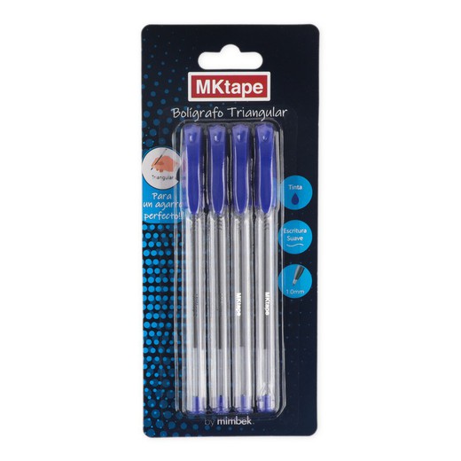 Pack de 4 stylos triangulaires bleus Mktape