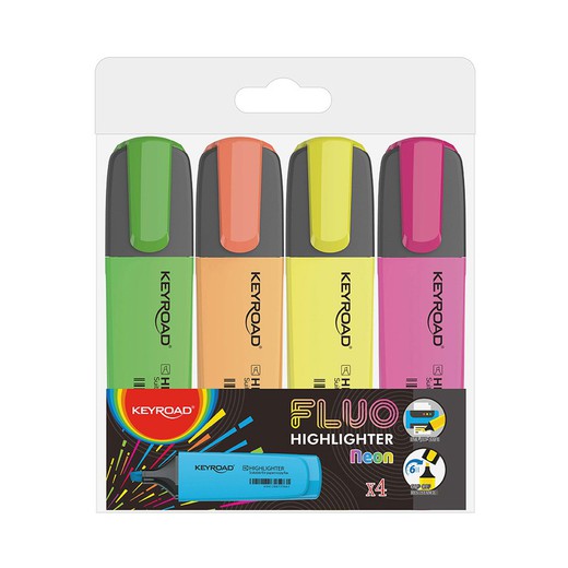 Pack de 4 rotuladores fluorescentes neón Keyroad