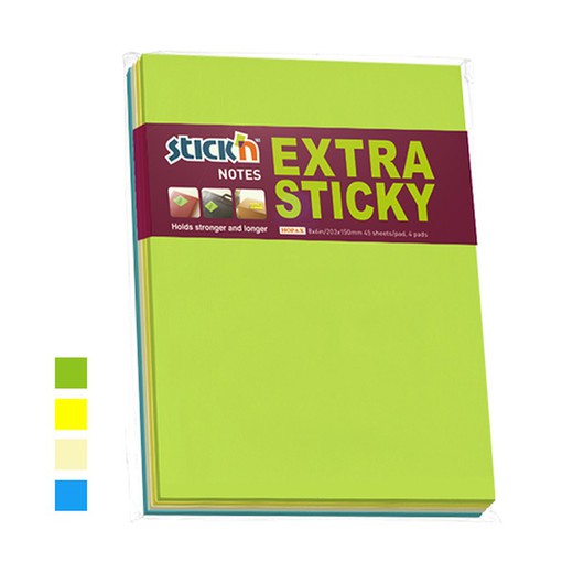 Pack de 4 blocos de notas autocolantes extra 203x152 mm