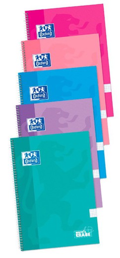 Pack de 5 cadernos Oxford (4+1) fólio. Com quadro branco. cores da tendência