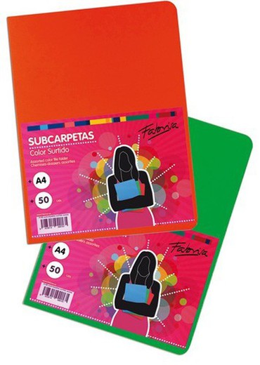 Paquete de 50 subcarpetas colores intensos a4