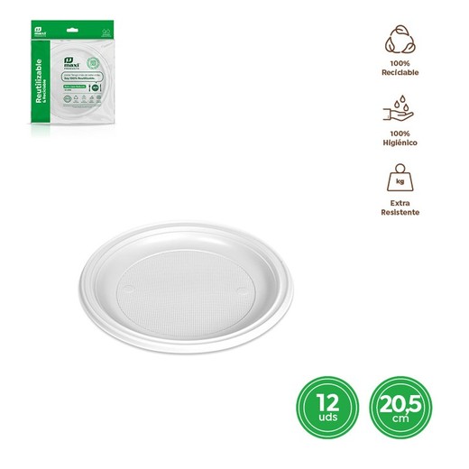 Prato Plat Rond Blanc Ø20,5Cm Réutilisable 12 Unités