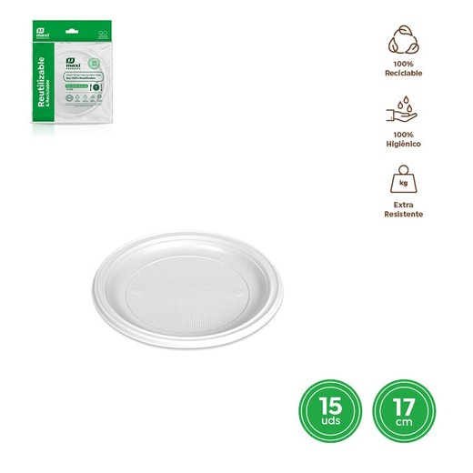 Prato Plano Redondo Plateau De Table Blanc 17Cm Réutilisable 15Uds