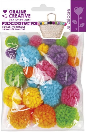 Pompons de Lã Ø15 e 30 mm 24 unidades Cores claras