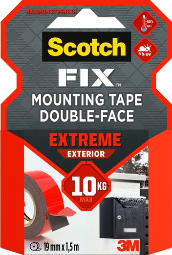 Rouleau de fixation double face EXTREME pour montage extérieur 19 mm x 1,5 m attaché 10 kg Fix PT1100-1915-P 71002