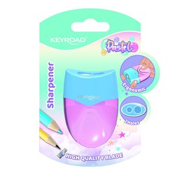 Apontador de lápis de 2 usos com recipiente Keyroad pastel